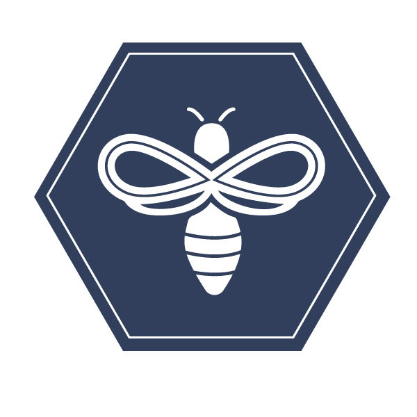 White bee in blue hex