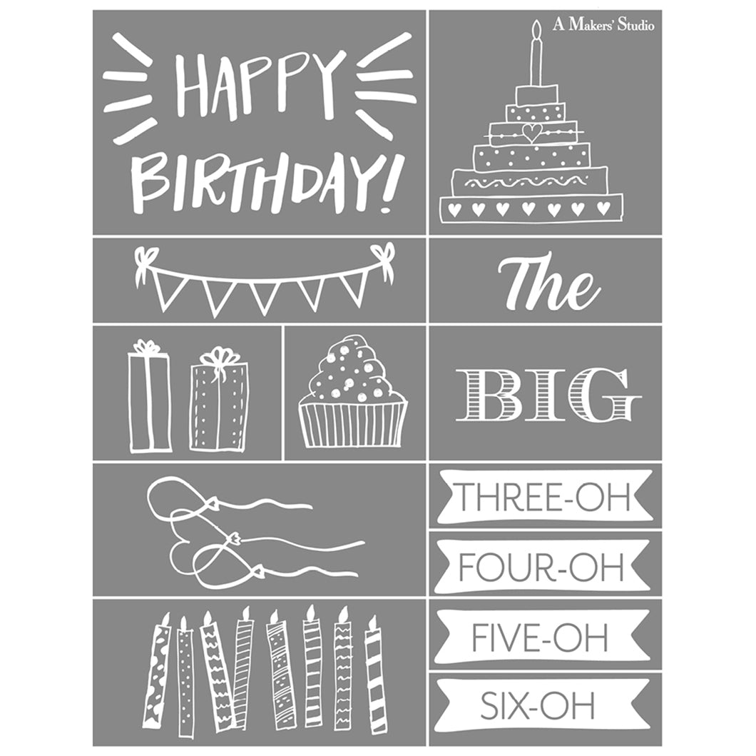 Happy Birthday - Mesh Stencil 8.5 x 11