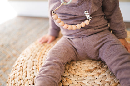 Apricot Beaded Wooden & Silicone Pacifier Clip