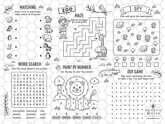 A Day at the Zoo Reusable Coloring Mat
